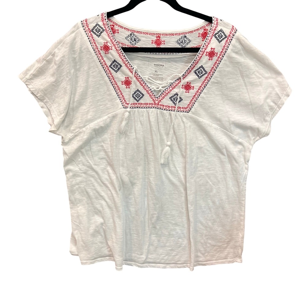 Sonoma Tunic - Womens XL - White Patriotic Pullover Top - Soft Cotton Bottom